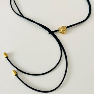 Gold Heart Necklace on Black Cord
